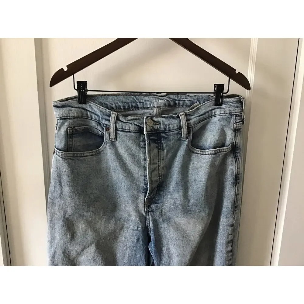 Old Navy Extra High Rise Sky High Straight Light Wash Jean Button Fly  14